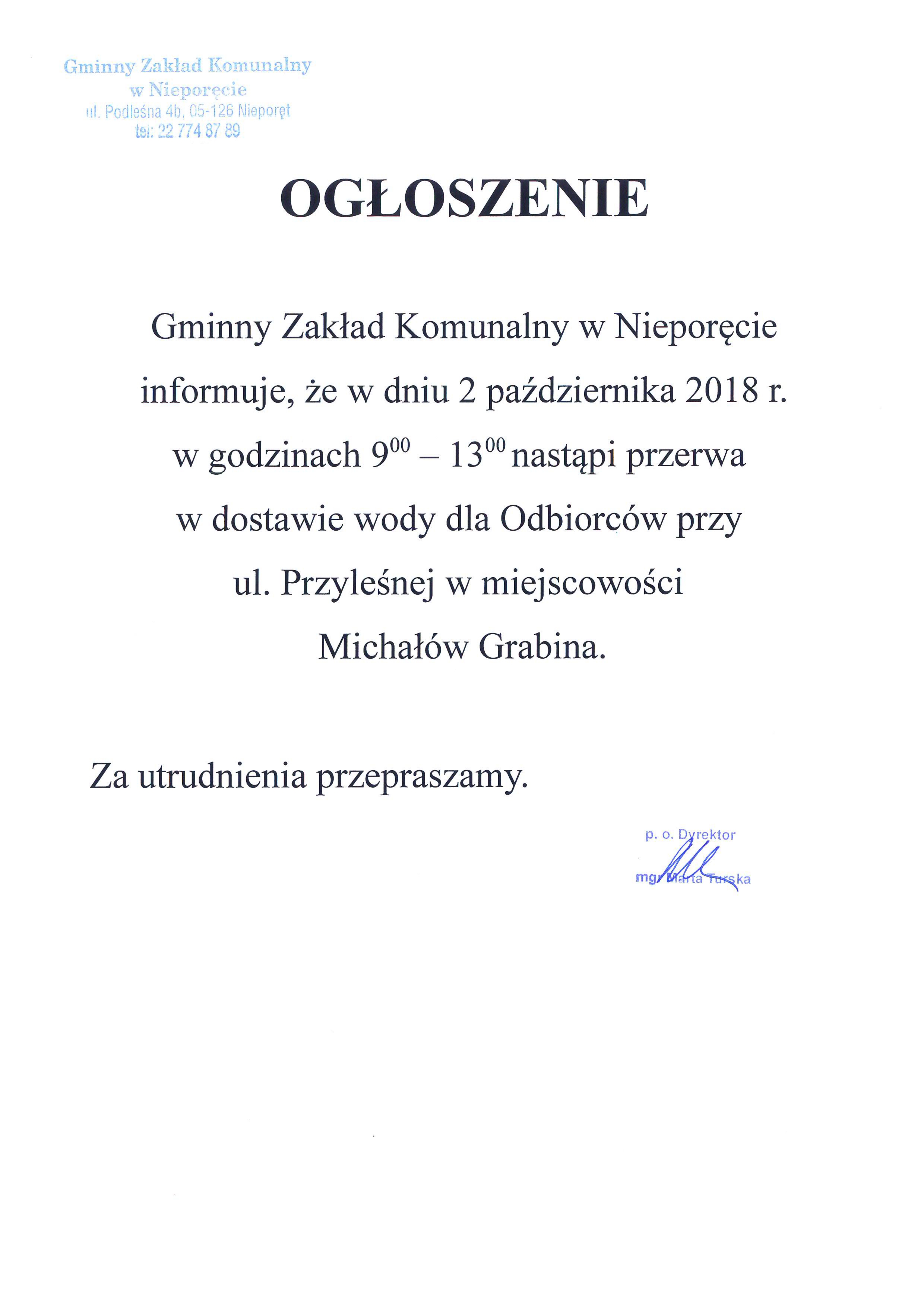 Ogłoszenie GZK