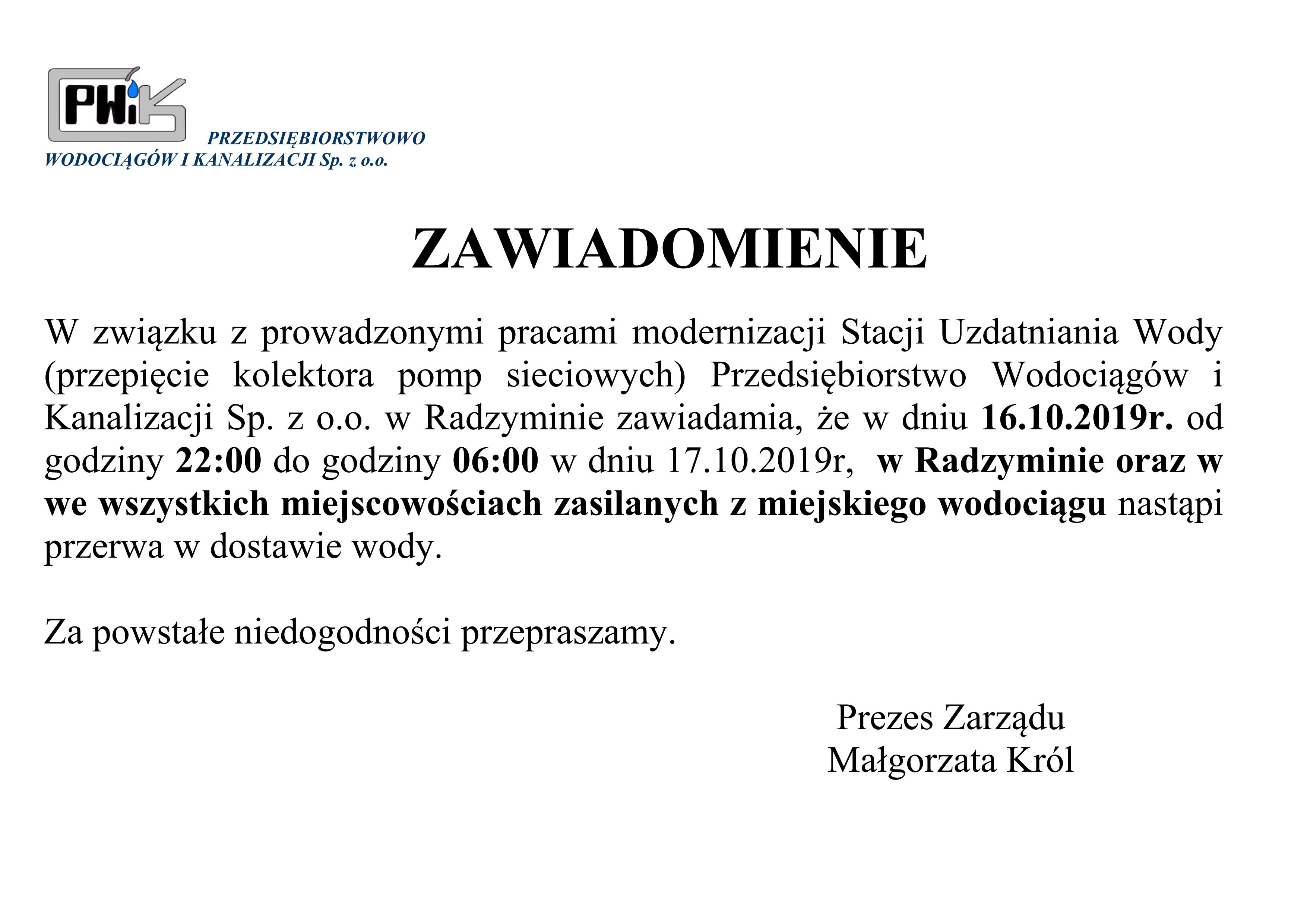 zawiadomienie